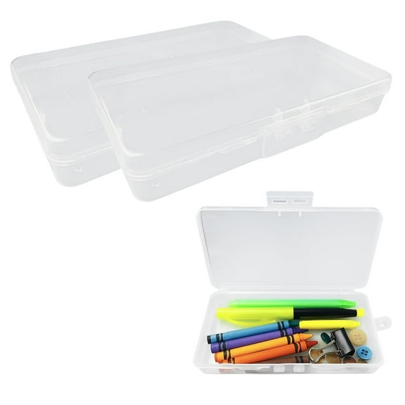 BIN BUDDY 2 Pack 7" 17.8 cm Long Single Compartment Storage Box  Clear Plastic  Double Front Clasp  Loop for Hanging  Multi-Utility Organizer