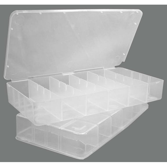 BIN BUDDY (2 Pack) Bead & Crafting Plastic Sets | 8" (20.3 cm) x 4" (10.2 cm) | 6 Sectioned Organization | Hinged Lids | Clear & Durable | Stackable Design