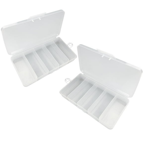 BIN BUDDY (2 Pack) Clear Plastic Boxes | 5 Compartments Each | 1.25" (3.2 cm) x 3.5" (8.9 cm) Sections | 3.5" (8.9 cm) x 7" (17.8 cm) Box Dimensions | Versatile Home Organizer with Hanging Hook