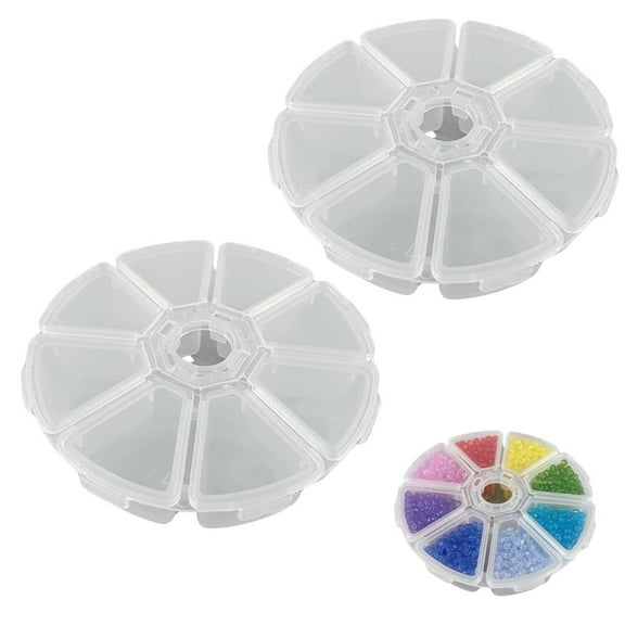 BIN BUDDY Round Clear Storage Boxes  2 Pack  4-1/8" 10.5 cm Diameter  1" 2.5 cm High  6 Individual Compartments with Independent Hinged Lids  Perfect for Beads, Stones, Buttons, and More