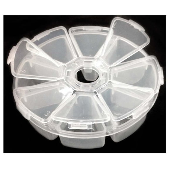 BIN BUDDY (2 Pack) Round Clear Storage Boxes | 4-1/8" Diameter | 1" High | 6 Individual Compartments with Independent Hinged Lids | Perfect for Beads, Stones, Buttons, and More