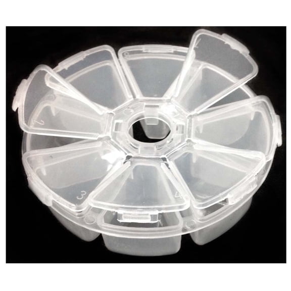 BIN BUDDY (2 Pack) Round Clear Storage Boxes | 4-1/8" Diameter | 1" High | 6 Individual Compartments with Independent Hinged Lids | Perfect for Beads, Stones, Buttons, and More