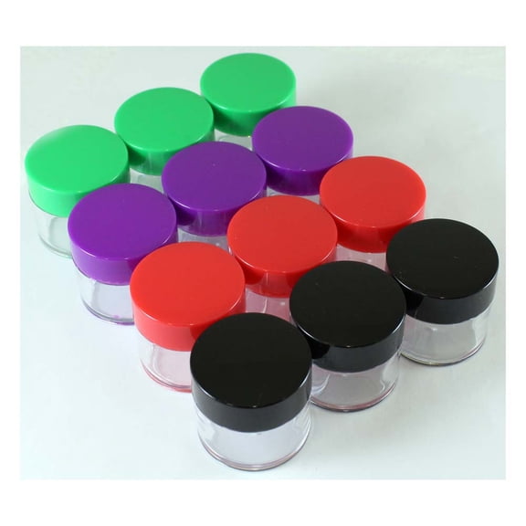 BIN BUDDY 2 Piece Clear Jars with Bright Colored Lids | 20 ml Capacity | Crafted from Sturdy Polypropylene | Ideal for Crafters, Jewelers & Collectors