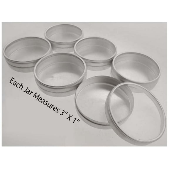 BIN BUDDY 6 Piece Large Gem Jar Set | 6 Aluminum Canisters | 3" (7.6 cm) Diameter x 1" (2.5 cm) Height | Clear See-Through Tops | Protective Paper Box Included