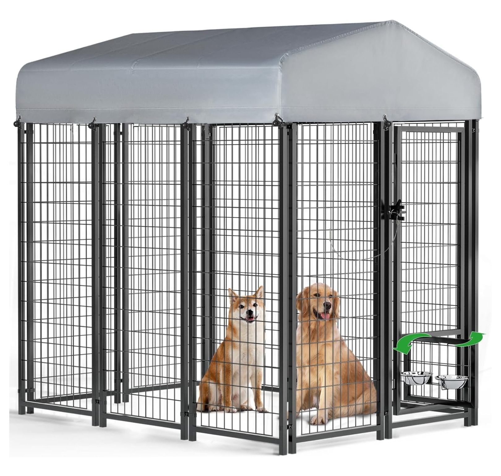 BIN24 6x4x6ft Large Outdoor Dog Kennel with Rotating Dog Bowl,Heavy