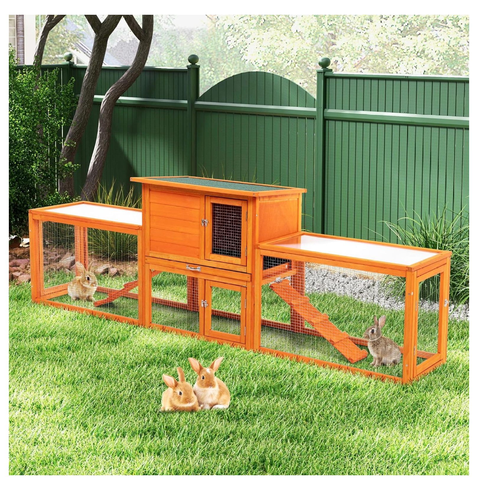 BIN24 Extra Large Rabbit Hutch Bunny Cage Outdoor Indoor, 2Story