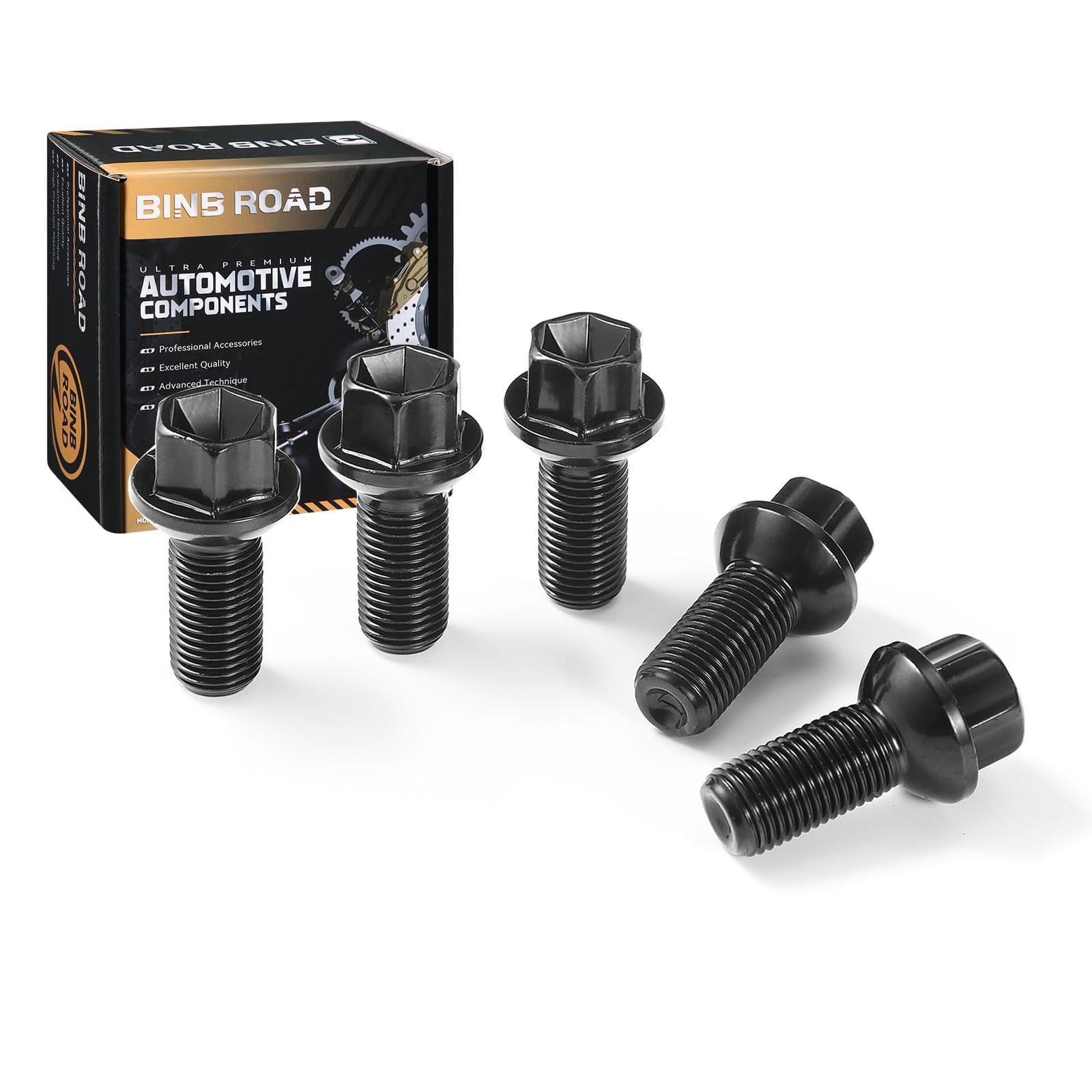 10-Pack Black 12x1.5 Wheel Lug Bolts – 28mm Shank, Ball Seat For Mercedes Stock Wheels