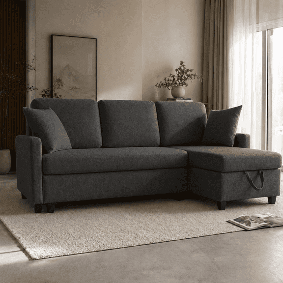 BINBANK Sectional Futon Sofa Bed, Pull Out Sleeper Couch with Storage Chaise & USB, Gray