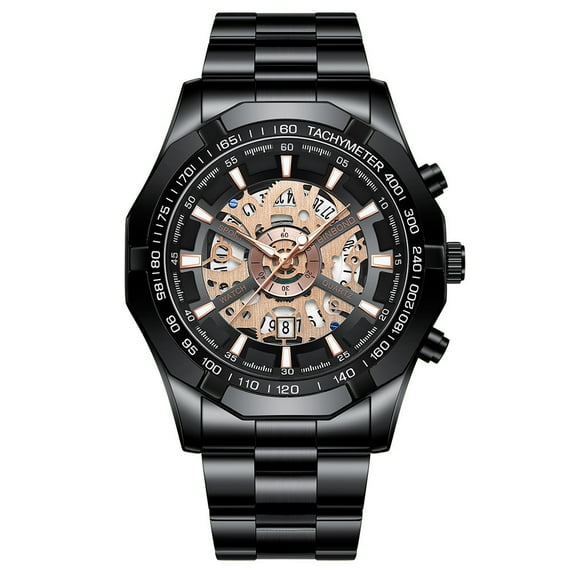 BINBOND Men Tan Quartz Stainless Steel Fashion Watch Analog Waterproof Luminous Date Wristwatch
