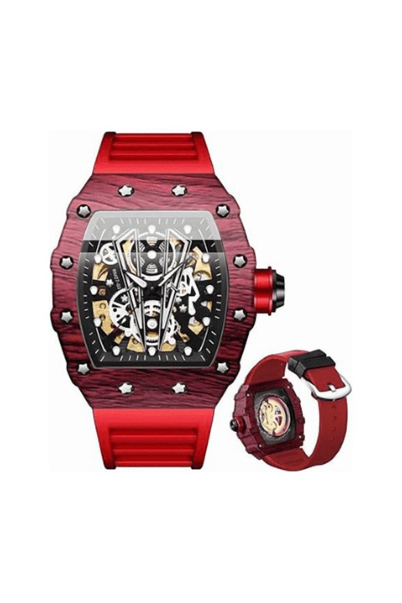 Men's Aluminum Red Silicone Wristwatch