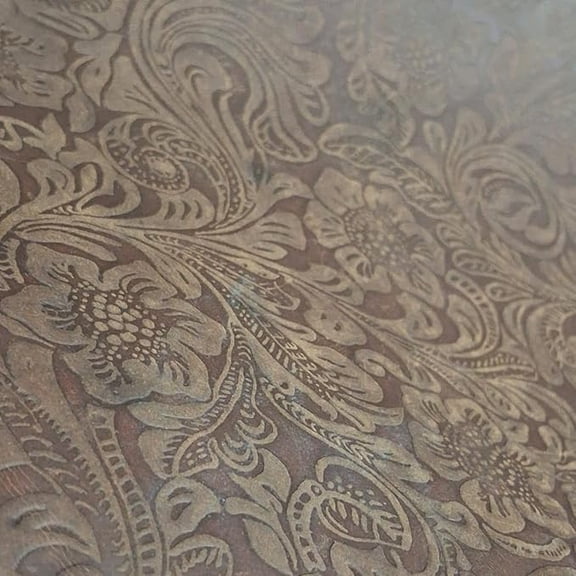 BINDIAN BOVINE LEATHER 1mm Brown Tooled Leather Sheet | Embossed Floral Pattern Leather Material for Upholstery Crafts DIY Projects and Home Decor