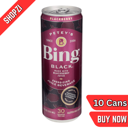 BING Black Energizing Juice Beverage – 12 fl oz Cans, 10 Pack, Black Flavor, Energizing Juice Beverage, Ready-to-Drink Functional Beverage