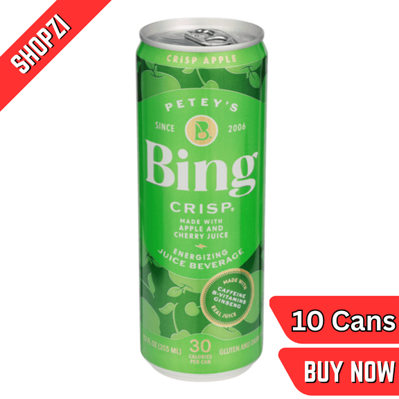 BING Crisp Energizing Juice Beverage 12 fl oz Cans, 10 Pack, Crisp Flavor, Ready-to-Drink Energizing Juice Beverage, Functional Energy Drink Alternative