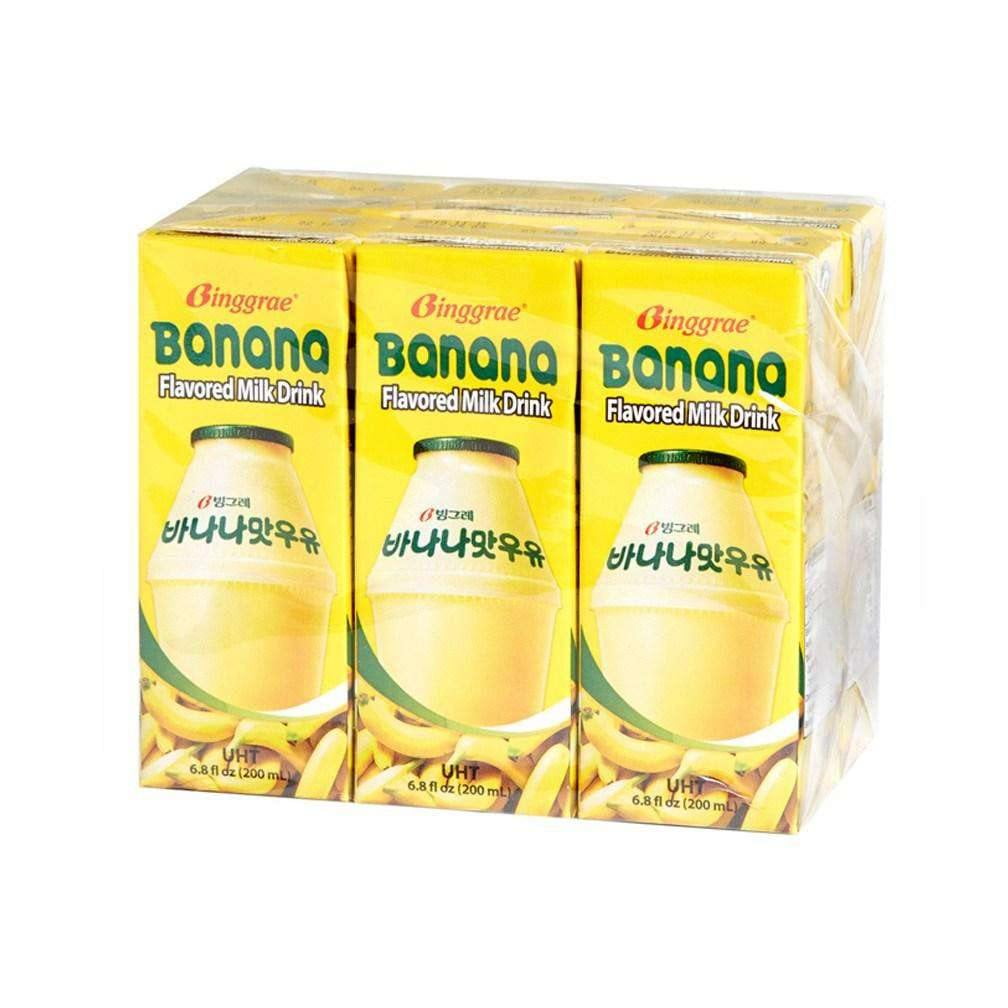Binggrae Milk, Banana, Strawberry, Melon, Coffee Flavors, 6.8 fl oz Bottles 