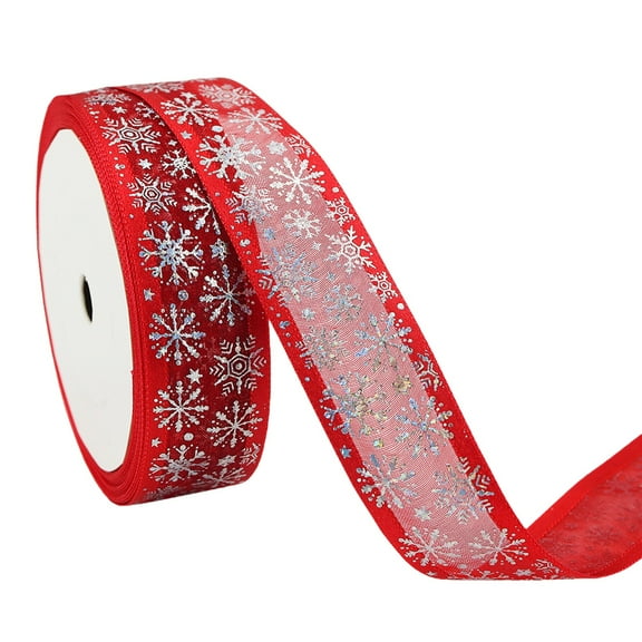 BINGLI 1 Inch Wide Christmas Wired Ribbon, Snowflake Organza Sheer Glitter Ribbon for Xmas Tree, Wreath, Party Decoration, Gift Wrapping, 2 Lengths Options Available