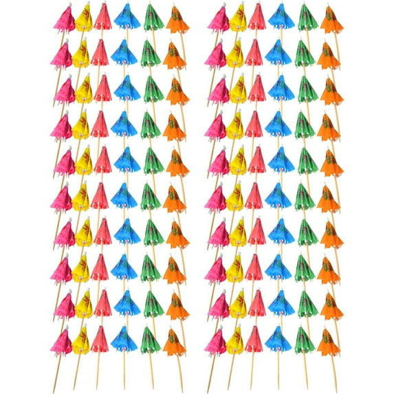 BINGLI 100 PACK Drink Umbrellas - Assorted Styles Cocktail Umbrellas for Drinks, Paper Mini Umbrella for Drinks Cupcake Toppers, Colorful Cocktail Picks for Party Decorations