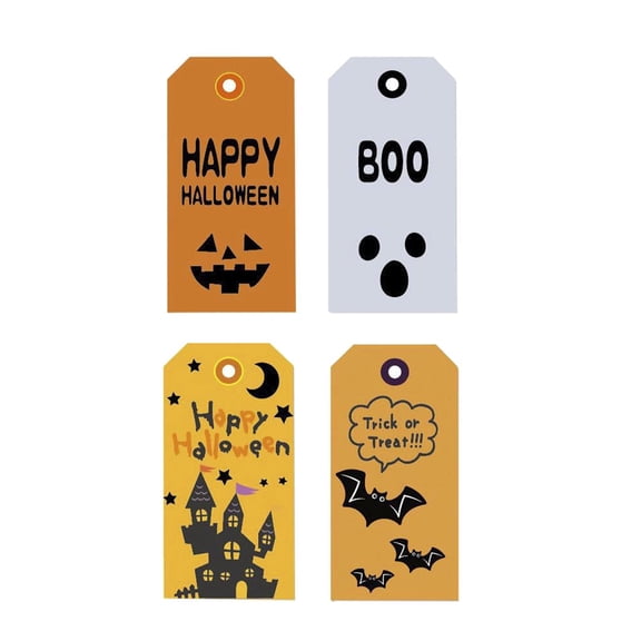 BINGLI 100 Pcs Halloween Paper Tags with String Pumpkin Bat Ghost Pattern Candy Bag Wrapping Labels Graduation Party DIY Craft Decoration Supplies