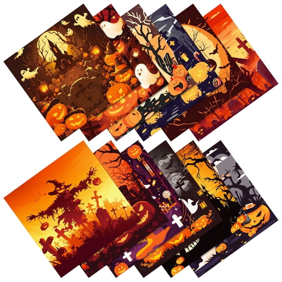 BINGLI 12 Pcs 6 x 6 Inch Halloween Quilting Fabric Square Spooky Floral Skeleton Precut Quilt Fabric Bundle Pumpkin Ghost Skull Printed Patchwork Materials for Halloween Sewing DIY Craft