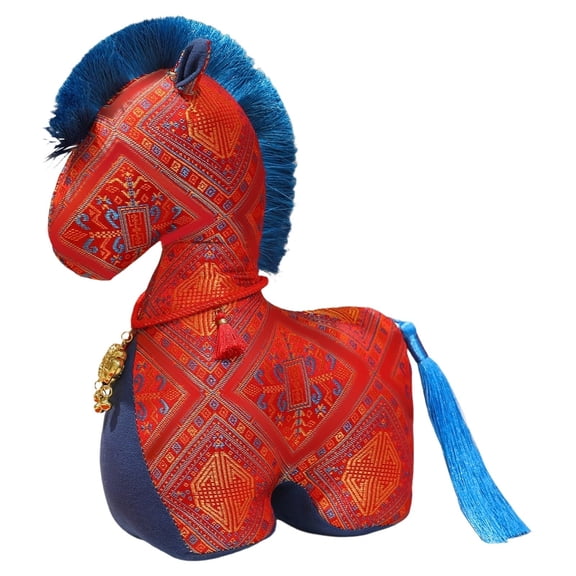 BINGLI 15cm Fabric Horse Plush Toy Soft Stuffed Animal Doll with Traditional National Wind Patterns Handmade Cloth Craft for Kids Adults Cute Decorative Figurine for Home Living Room