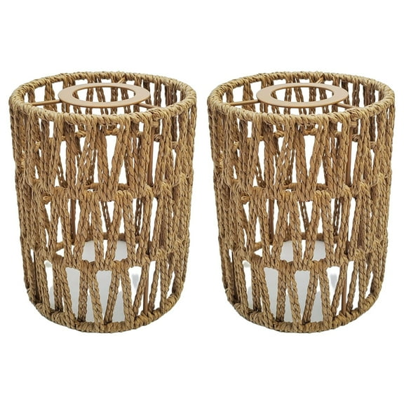 BINGLI 2 Pack Rattan Lamp Shade Small Boho Shades Replacement - Pendant Sconce Shade Ceiling Fan Light Covers Cylinder Woven Lampshade for Floor Lamps Pendant Light Chandelier Wall Sconces
