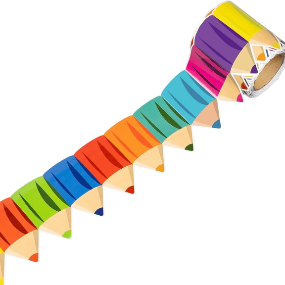 BINGLI 26ft Bulletin Board Border Decorations - 1 Rolls Rainbow Pencil Border Trim for School Classroom Chalkboard Bulletin Board Wall Window Door Decor