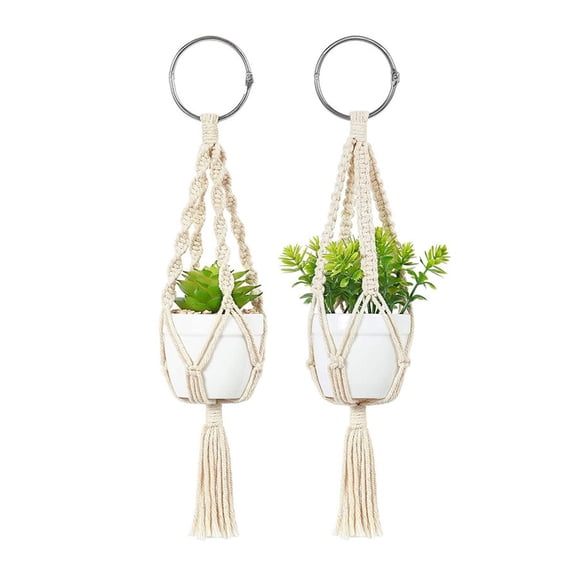 BINGLI 2PCS Small Macrame Plant Hanger, Handmade Cotton Rope Hanging Wall Planter for Indoor Outdoor Decor, Boho Braided Holder for Air Plants and Pots