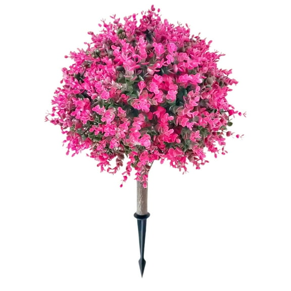 BINGLI 2Pcs Artificial Topiary Tree with Ground Stake Flower Shrub for Porch Pathway Garden Yard Patio Halloween Decoration