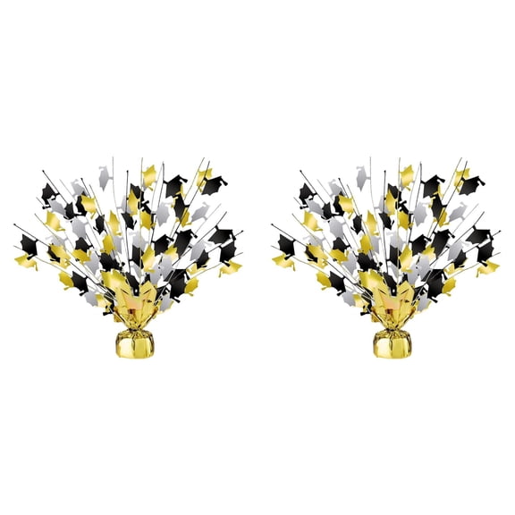 BINGLI 2Pcs Graduation Table Centerpiece Bulk 2026 Gold Silver Foil Hat Burst Graduation Decorations for Party High School College Grad Dinner Congrats Grad Party Supplies