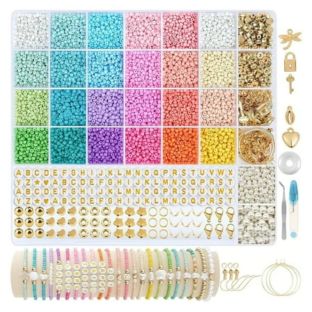 BINGLI 3mm Glass Seed Beads for Bracelets Making, Friendship Bracelet Making Kit for Girls, 24 Colors Bead Bracelet Kit, Beads for Jewelry Making Kit, DIY, Arts, Crafts Gifts Age 3+ (3MM)