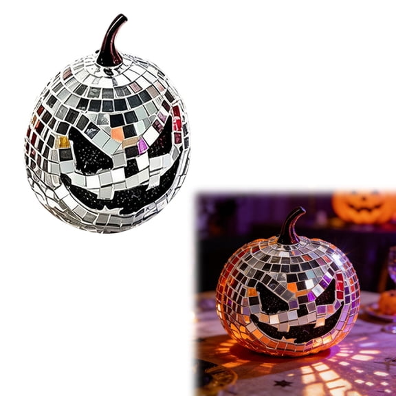 BINGLI 4 Pcs Disco Sliver Pumpkin Set Artificial Glitter Mirror Fall Thanksgiving Pumpkin Decoration Harvest Sparkly Disco Assorted Pumpkins for Autumn Farmhouse Halloween Home Decorations