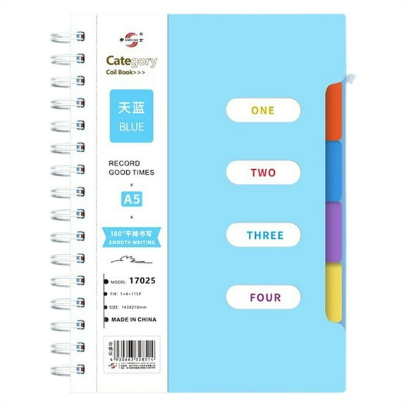 BINGLI 4 Subject Notebook with Dividers Large Multi Subject Organizer for Work, with 4 Tabs Sections for Note Taking, Spiral Bound Notebook for Office Organization and Paper Management