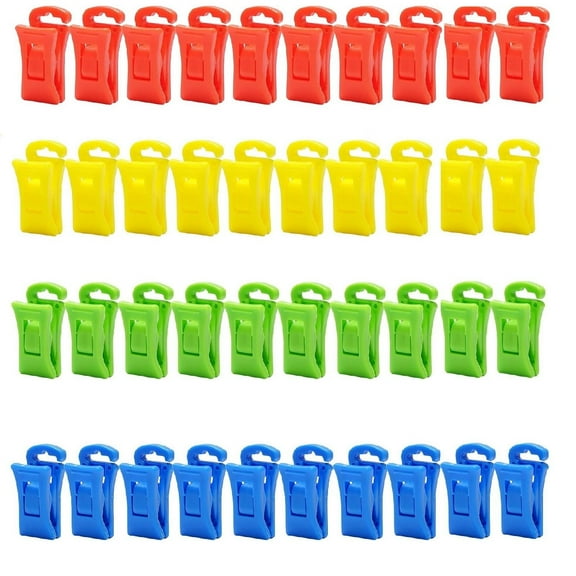 BINGLI 40pcs Sock Clips with Hook, Multi-Color Sock Chip Clip Plastic Sock Holder Laundry Clips for Pairs Amazing Clothes Pins Hanger Clips Food Bag Clips