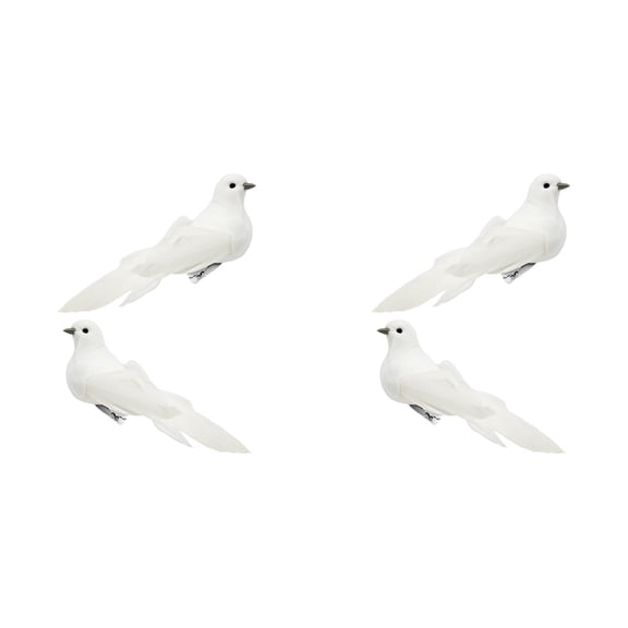 BINGLI 4pcs White Doves Artificial Birds Clip on Ornaments 4.7Inch Large Realistic Feathered Love Birds for Tree Decorations Funeral Wedding Decor Crafts