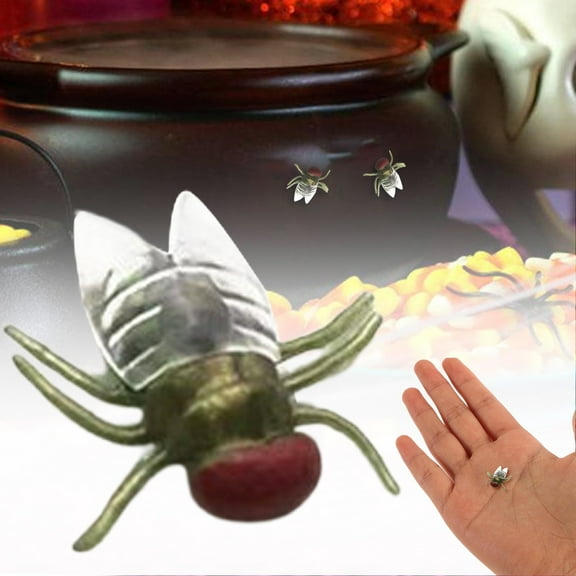 BINGLI 50pcs Fake Green Fly Flies Bug Plastic Mock Insects Reptile Joke Toys Prank for Halloween Party