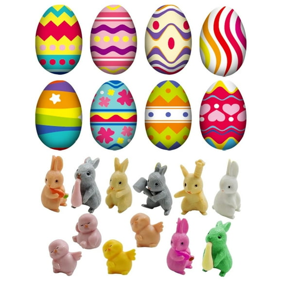 BINGLI 8Pcs Easter Surprise Eggs Set - Openable Bunny & Chick Stuffed Toys in Eggshells, Random Assortment for Easter Basket Fillers, Kids Treasure Hunt Game Prizes, Spring Party Favors