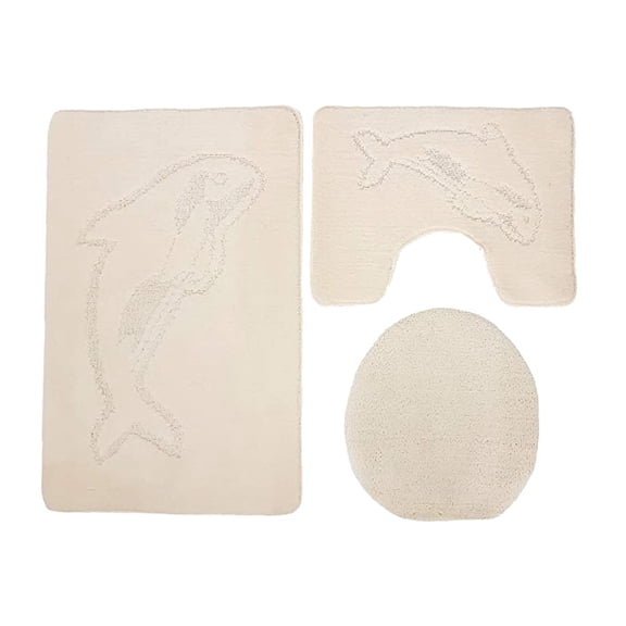 BINGLI Bath Mat 3 Pieces Bathroom Rugs Set, U-Shape Contoured Toilet Mat Rug & Lid Cover,Water Absorbent Plush Rugs for Tub Shower & Bath Room