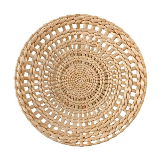 BINGLI Boho Wall Hanging Basket, Handmade Round Rattan Wall Decor with Woven Tapestry and Tassels, Flat Wicker Serving Tray Art for Bedroom, Living Room Wall Decor