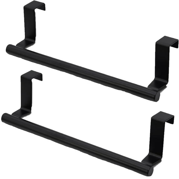 BINGLI Cabinet Door Towel Holder, Over Cabinet Towel Bar, Stainless Steel Dish Towel Holder for Cabinet Door Kicthen Towel Rack, Matte Black 2 Pack