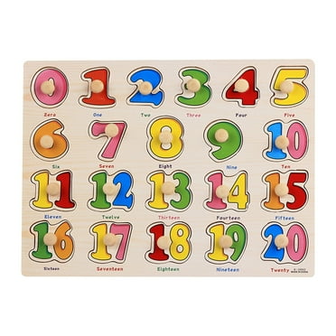 BINGLI Children's Puzzle Early Education Toys Kids Wooden Peg Puzzles Set with Alphabet Numbers Fruits Animals and Vehicles