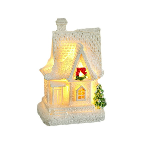 BINGLI Christmas Houses Resin Ornaments Desktop Decoration Lighted Christmas Houses 2025 Cottage Town Tiny Figurine with LED Light Winter Village Ornament for Xmas Scene Decorations