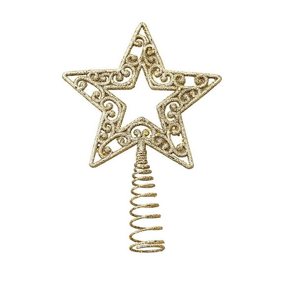 BINGLI Christmas Tree Topper, 8 Inch Tree Toppers Lighted Star Glittered Metal Tree Topper Star, Xmas Tree Topper Holder for Christmas Tree Home Deco Bar Holiday Party