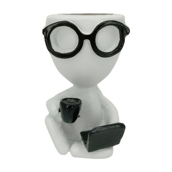 BINGLI Coffee Worker Resin Succulent Planter - Mini Novelty Flower Pot for Coffee Lovers, Office Desk, Coffee Bar Table - Unique Gift for Baristas & Plant Enthusiasts