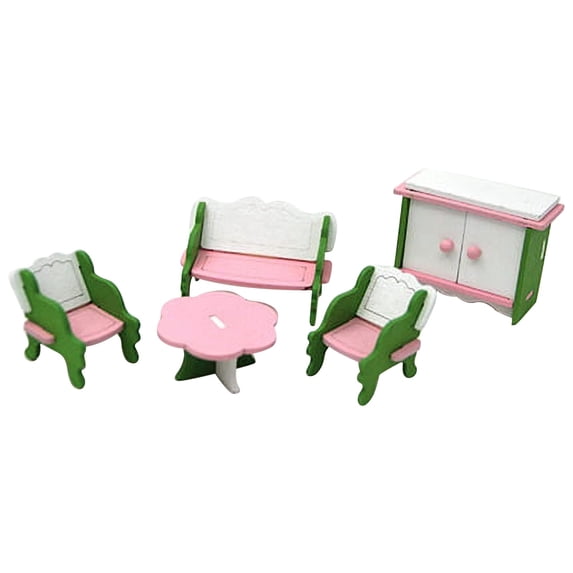 BINGLI Colorful Wooden Doll House Furniture, Wood Miniature Bathroom/Living Room/Bedroom/Kitchen House Furniture Dollhouse Doll Decoration Accessories Pretend Play Kids Toy