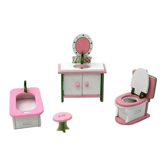 BINGLI Colorful Wooden Doll House Furniture, Wood Miniature Bathroom/Living Room/Bedroom/Kitchen House Furniture Dollhouse Doll Decoration Accessories Pretend Play Kids Toy