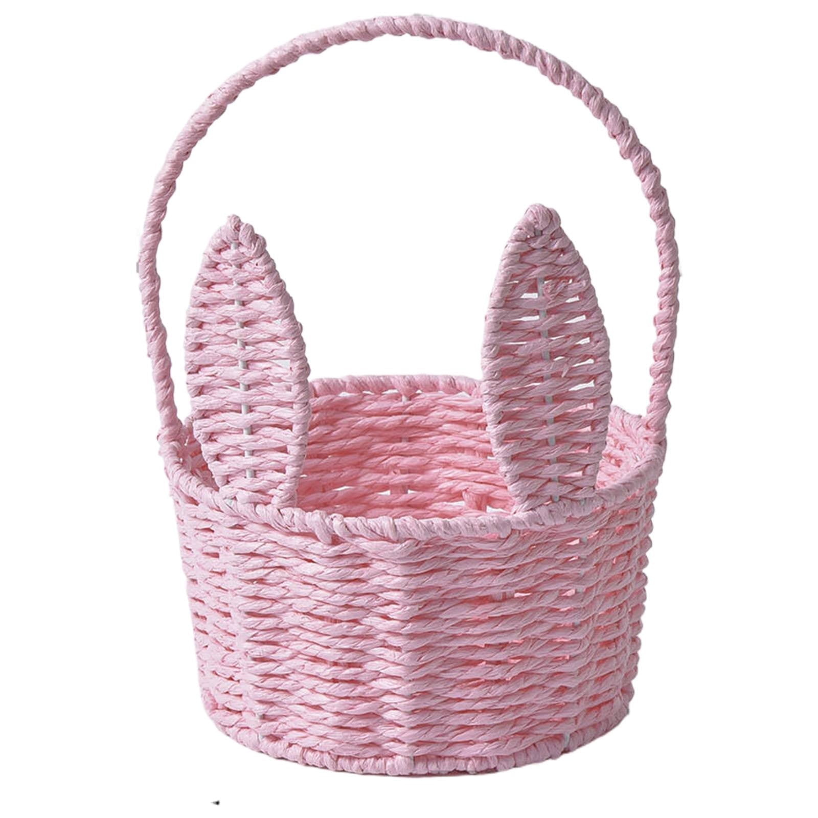 3-Pack Easter Bunny Baskets - Woven Cotton Rope, 12x9 Inch With Handles & Rabbit Ears For Egg Hunt & Party Favors