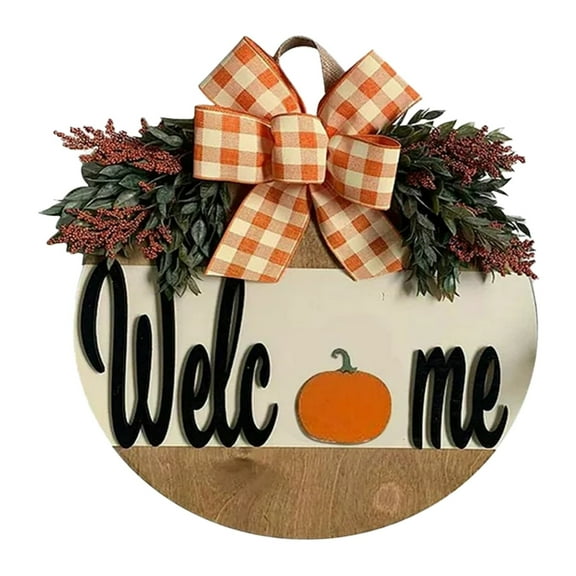BINGLI Fall Welcome Sign for Front Door Decoration, Autumn Artificial Maple Leaves Home Decor, Round Wood Hanging Sign for Outdoor Indoor Farmhouse Porch Harvest Thanksgiving Halloween Decor