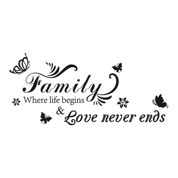 BINGLI Family Where Life Begins & Love Never Ends Wall Decal Sticker Quotes, Removable DIY Mural Sayings Wallpaper Home Decor for Living Room Bedroom – Warm & Loving Art Words Black