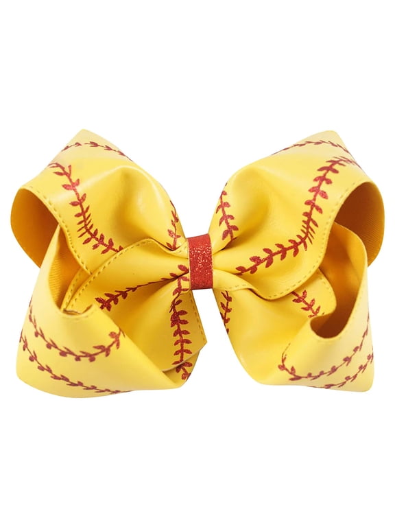 Girls Baseball Stitch Cheer Bow Hair Clip Glitter Large Bow Alligator Clip for Kids Toddler Little Girls Sports Hair Accessories