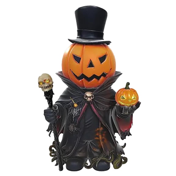 BINGLI Gothic Occult Enchanter Figurine - Halloween Macabre Decor | Pumpkin Warlock, Skull Staff, Flat Stable Base, Pagan Altar Decor, Witchy Aesthetic, Macabre Gothic, Tiered Tray