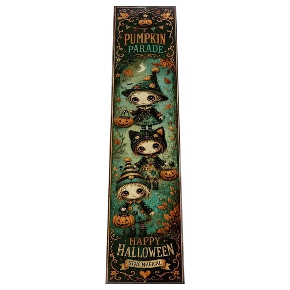 BINGLI Halloween Witch Table Runner Candle Pumpkin Gothic Bohemian Style Grass Print Decor for Party Dinner Festival Rustic Farmhouse Winter Holiday Home Kitchen Dining Room, 13x72in
